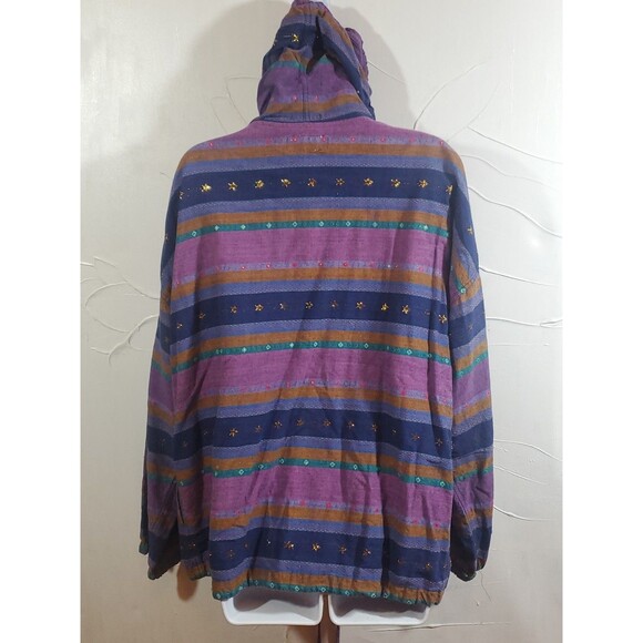 Vintage Angelique Free Size Hippie Boho Drawstring V-Neck Striped Pullover Top - Picture 8 of 11